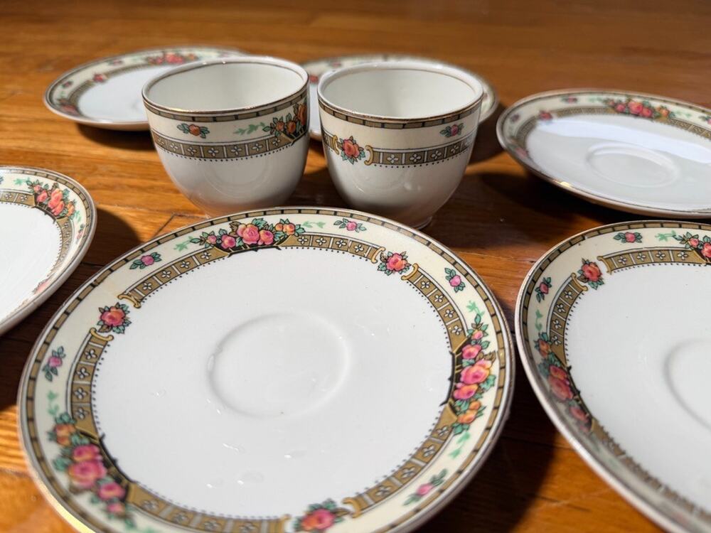 Antique W.H. Grindley England Floral Demitasse Cups Saucers 8 Pc Set